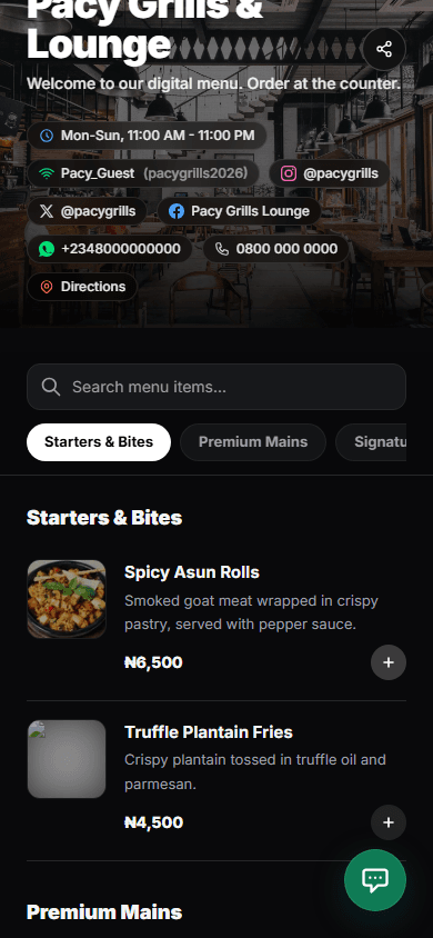 WETAEGO guest menu interface